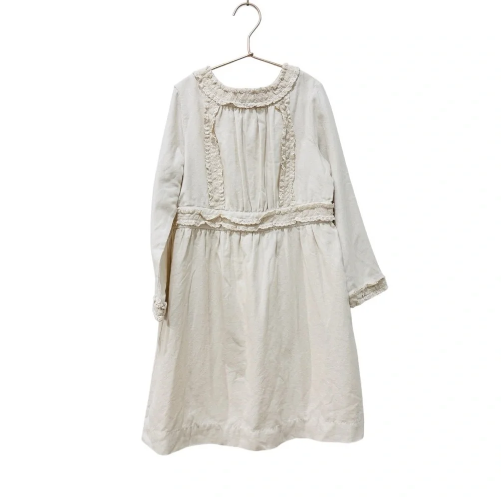 Bonpoint little girls cotton and wool cottagecore Cream Long Sleeve Dress NEW